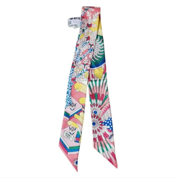 Hermes Twilly Silk Scarf Danse Des Amazones Multicolor Print New France Luxury - Picture 3 of 14